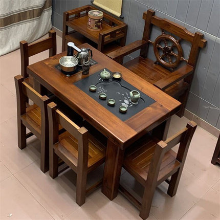 定制老船木茶桌椅组合一桌五椅客厅泡茶台家用实木功夫茶几小户型