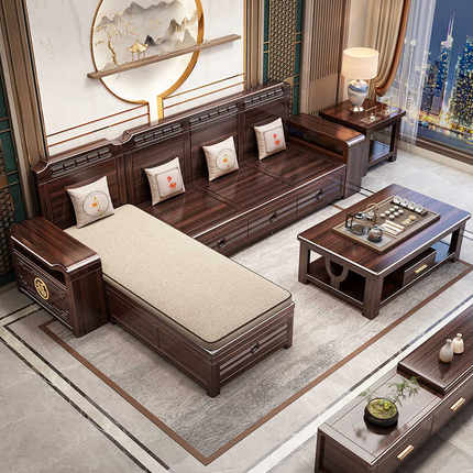 新中式紫金檀实木沙发客厅小户型冬夏两用拉床带抽屉储物原木家具