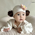 。女宝宝儿童秋款纯棉婴儿胎帽可爱超萌小月龄帽子俏皮假头发帽新