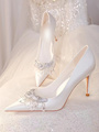 2022白色水晶婚鞋女年新款法式新娘鞋高级秀禾婚纱细跟不累高跟鞋