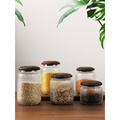 密封罐厨房日式玻璃罐食品级咖啡豆杂粮储存罐黑胡桃木带盖茶叶罐