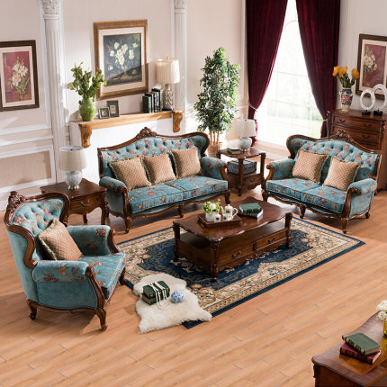 美式全实木布艺沙发组合客厅小户型双三人位家具套装欧式约别墅
