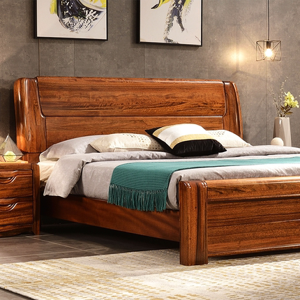 乌金木全实木床1.8米双人1.5简约现代中式储物收纳箱体主次卧婚床