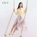 OVV Outlet春夏新款女苎麻天丝抽象渲染印花宽松休闲长袖休闲衬衫