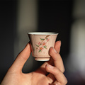 釉下彩手绘桃花粉红色花瓣茶杯景德镇创意瓷功夫茶竹子品茗杯单杯