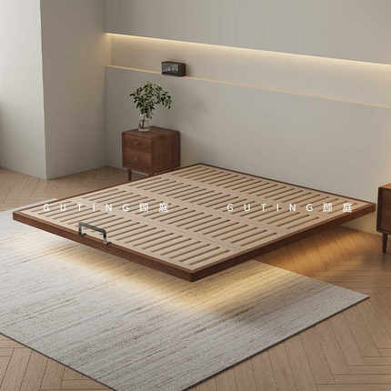 无床头悬浮床2023新款北欧白蜡木纯实木床现代榉木排骨架全实木床
