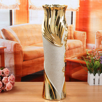 60C落地陶瓷花瓶大号客厅摆件欧式假花约金色中式干花