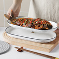 北欧风12英寸陶瓷鱼盘长方形盘子菜盘家用创意蒸鱼盘烤鱼盘寿司盘