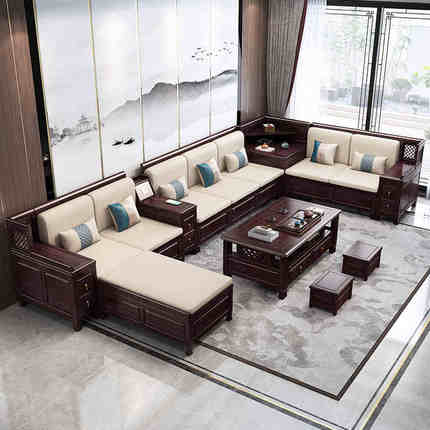 香樟木全实木沙发组合新中式储物家具冬夏两用大小户型客厅木沙发