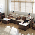 实木沙发U型客厅沙发床两用推拉白蜡木胡桃木新中式3米罗汉床
