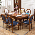 美式实木折叠餐桌家用小户型可伸缩圆桌餐厅多功能复古餐桌椅组合