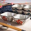 日式和风6寸双格碟 陶瓷两格碗调料碟火锅料理碟酱油碟蘸料碟餐具