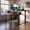 实木电动升降桌电脑桌子家用升降桌腿胡桃木电竞桌办公书桌工作台