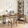 美式实木书桌带书架一体桌组合家用电脑桌办公桌卧室长条桌书架