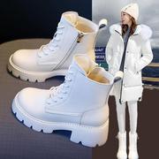 GG。白色马丁靴女2024年新款冬季加绒真皮内增高侧拉链短款雪地靴