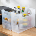 居家家透明收纳盒厨房带提手纯色塑料置物篮大容量长方形收纳神器