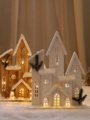 促销圣诞节装饰品木质发光圣诞木屋雪房子摆件圣诞树城堡橱窗场景