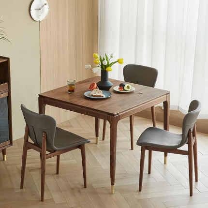 北欧实木正方形餐桌现代简约复古家用组合小户型黑胡桃木饭桌