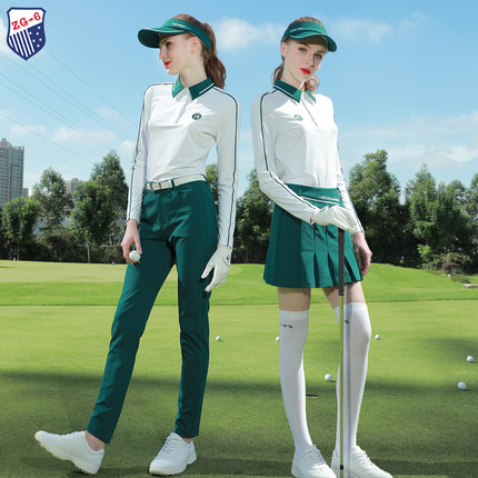 春秋ZG6高尔夫女装球服装女士球衣套装长袖速干T恤上衣墨绿色长裤