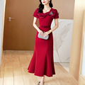 红色伴娘服连衣裙女2024春夏新款高级感订婚礼服新中式长款鱼尾裙