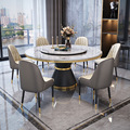 意式大理石圆餐桌椅组合现代简约家用6至8人北欧轻奢带转盘餐台