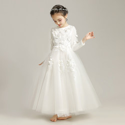儿童礼服公主裙长袖加绒婚纱小花童结婚礼裙主持人钢琴演出服高端