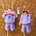 现货BE春夏男女童Bonjour小兔子紫色梳织V领长袖T恤韩版儿童短袖