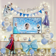 女宝宝冰雪奇缘生日派对装饰场景布置艾莎女孩公主一周岁电视投屏