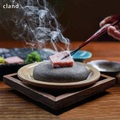 日本进口迷你烧烤餐具天然火山石石板烤肉盘子日韩餐厅烧烤石头