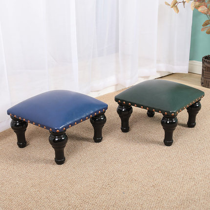 创意实木换鞋凳客厅茶几矮凳家用皮凳穿鞋凳美式欧式沙发搁脚方凳