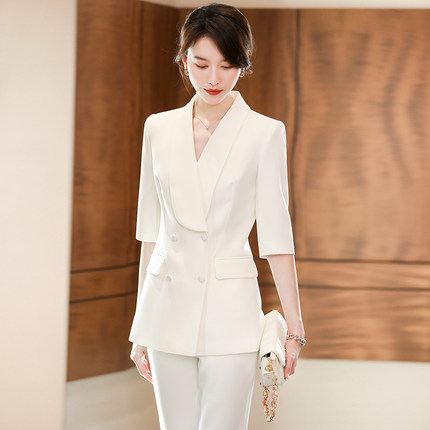 职业装白色西装套装女高端大码正式场合面试正装工作服高级感夏天