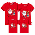 红色圣诞亲子装短袖t恤2024圣诞鹿洋气一家三口四口母子女全家装