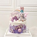 兔兔蛋糕装饰品摆件网红紫色兔子公主生日毛线公仔彩虹插件