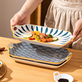 摩登主妇日式鱼盘家用蒸鱼盘子高级感装鱼餐盘长方形陶瓷双耳菜盘