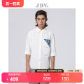 JDV男装2023春夏新品商场同款白色棉麻方领户外中袖衬衫SIH3487