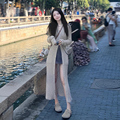 V领韩系针织开衫外套女早春穿搭高级感修身披肩外搭长款气质长裙
