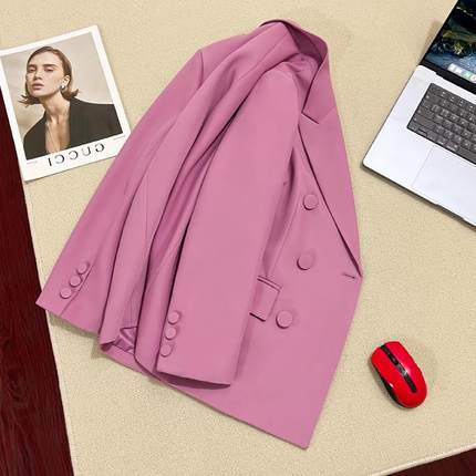 遇见紫粉色西装外套女新款设计感大学生时尚气质潮流小西服