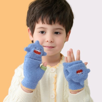宝宝手套秋冬季薄款半指翻盖不分指可爱男童女童小孩2-3-4岁幼儿