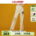 【设计师潮牌】LALABOBO夏新款刺绣牛仔直筒裤女|L21E-WXZC20