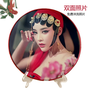中国风复古水晶拉米娜10寸圆形双面照片全家福合影相框摆台定制