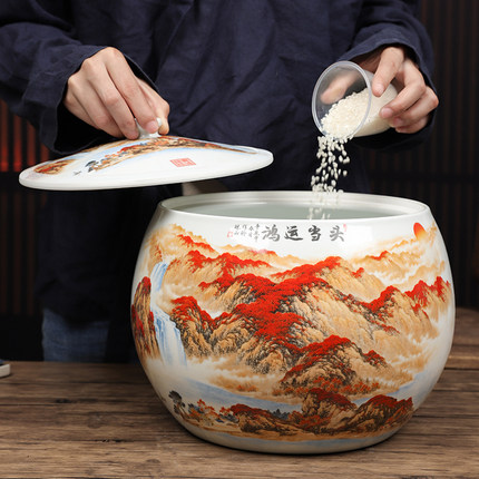 景德镇陶瓷米缸家用20斤防虫防潮30斤10斤密封带盖米桶储面罐米箱