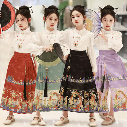 2024新款小女儿童汉服中国古风马面裙中式唐装套装超仙连衣裙日常