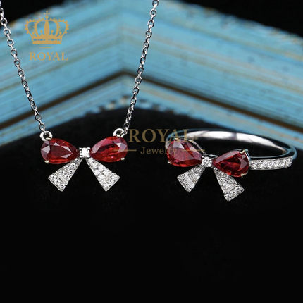 ROYAL珠宝红宝石蝴蝶结轻奢戒指项链0.88CT/0.86CT送人节生日礼物