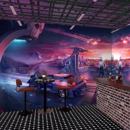 3D立体科幻未来城市科技感墙纸酒吧KTV壁纸电竞馆赛博朋克风墙布