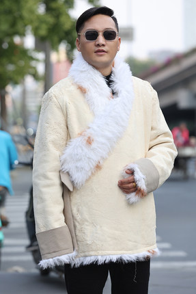 新款羊皮外套冬装男加厚藏装藏服好暖加绒藏式藏风系腰带藏族袄子