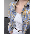黄蓝格子设计感衬衫男款高级感夏季格纹衬衣美式cleanfit短袖外套