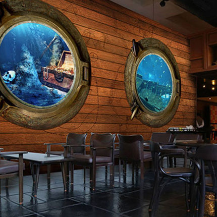 定制复古怀旧3D立体大型壁画海盗船主题壁纸餐厅背景墙休闲吧墙纸
