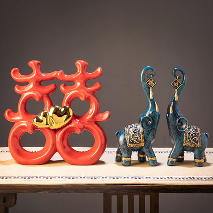 新中式陶瓷喜字装饰品家居结婚礼物客厅玄关送新人摆件工艺品