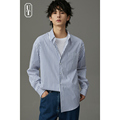 高级感条纹衬衫男士蓝白设计翻领春秋季新款韩版休闲通勤长袖上衣