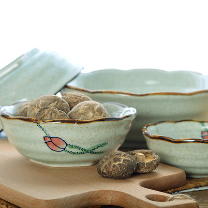 创意复古日式陶瓷拉面碗大号汤碗家用沙拉米饭碗加厚波浪边釉下彩